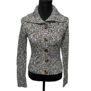 Energie M Juniors Black White Button Front Knit Cardigan Sweater Cozy